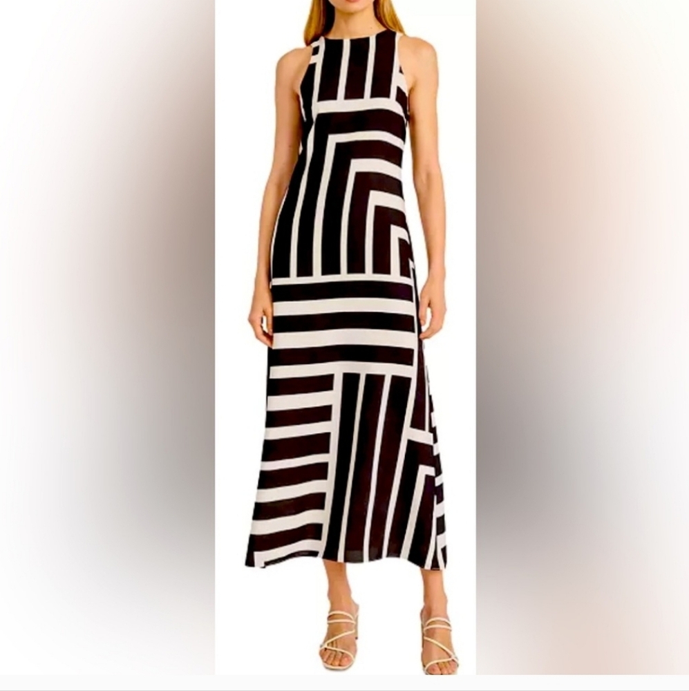 Donna Morgan Black and White Geometric Maxi Dress NWT